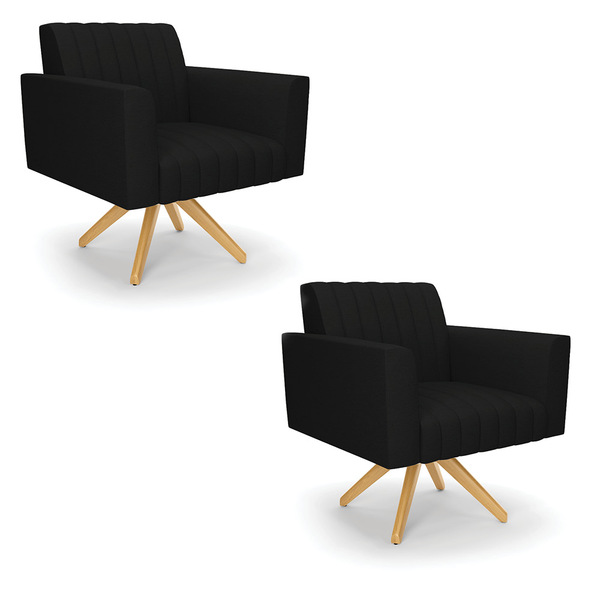 Kit 2 Poltronas Giratória Viena Gomada Linho Preto A79 Base D