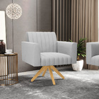 Kit 2 Poltronas Giratória Viena Gomada Suede Base De Madeira