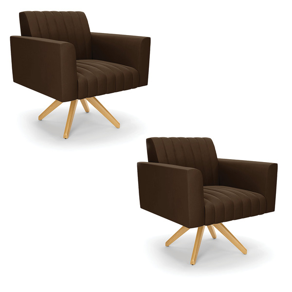 Kit 2 Poltronas Giratória Viena Gomada Suede Base De Madeira