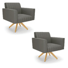 Kit 2 Poltronas Giratória Viena Gomada Suede Base De Madeira
