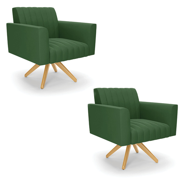 Kit 2 Poltronas Giratória Viena Gomada Suede Base De Madeira