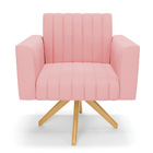 Kit 2 Poltronas Giratória Viena Gomada Suede Base De Madeira