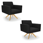 Kit 2 Poltronas Giratória Viena Gomada Suede Preto Base De Ma