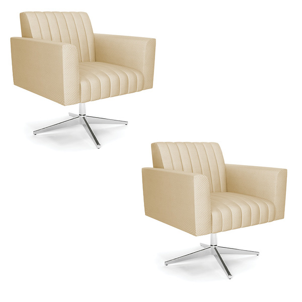 Kit 2 Poltronas Giratória Viena Gomada Veludo Luxo Off White