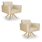 Kit 2 Poltronas Giratória Viena Gomada Veludo Luxo Off White