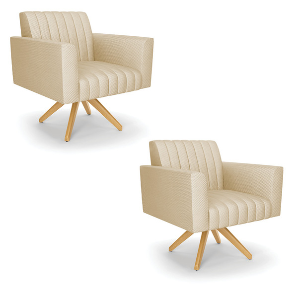 Kit 2 Poltronas Giratória Viena Gomada Veludo Luxo Off White