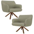 Kit 2 Poltronas Giratórias Base Madeira Corano Bege