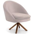 Kit 2 Poltronas Giratórias Base Madeira Veludo Bege