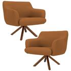 Kit 2 Poltronas Giratórias Base Madeira Veludo Telha