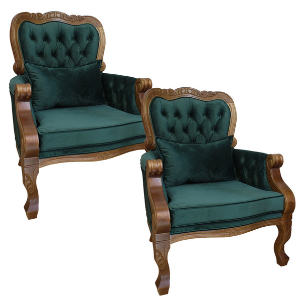 Kit 2 Poltronas Imperador Capitonê Madeira Maciça Verniz Imbu