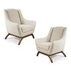 Kit 2 Poltronas Juliet Base De Madeira Linho Bege Domi