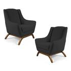 Kit 2 Poltronas Juliet Base De Madeira Linho Chumbo Domi