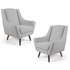 Kit 2 Poltronas Juliet Pés De Madeira Linho Cinza Claro Domi