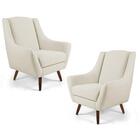 Kit 2 Poltronas Juliet Pés De Madeira Veludo Bege Domi