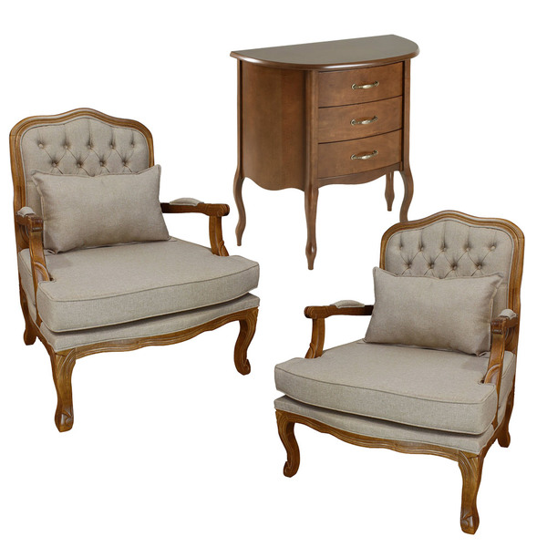 Kit 2 Poltronas King Capitonê E Aparador Meia Lua