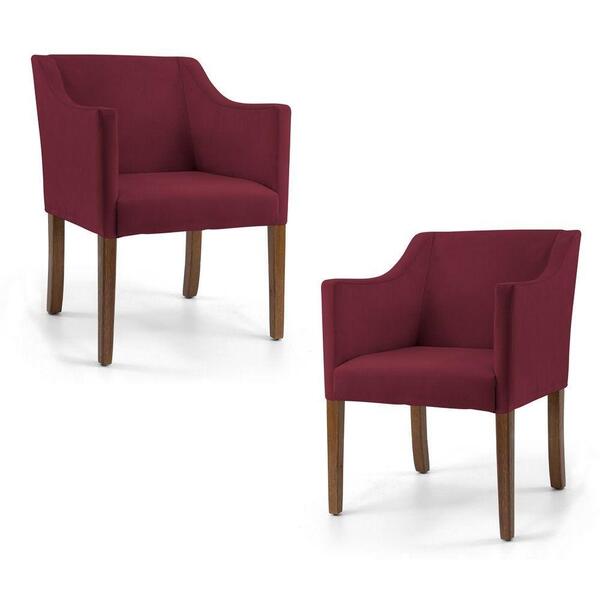 Kit 2 Poltronas Lila Base De Madeira Rústico Veludo Marsala