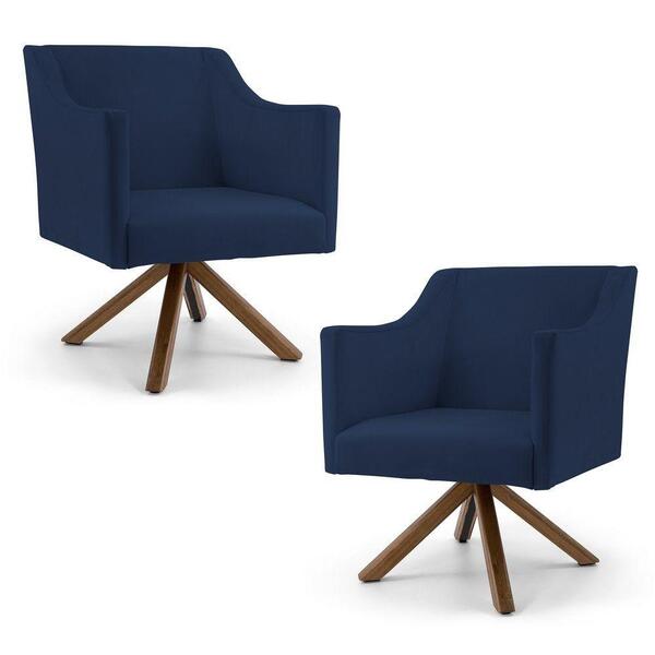 Kit 2 Poltronas Lila Base Giratória Veludo Azul Marinho Domi