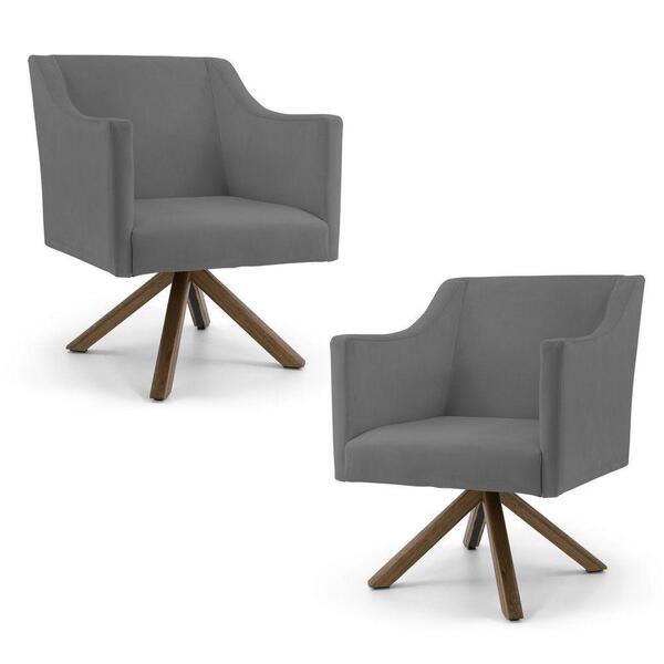Kit 2 Poltronas Lila Base Giratória Veludo Cinza Domi