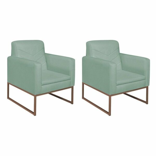 Kit 2 Poltronas Linho Base De Ferro Bali Azul Turquesa/bronze