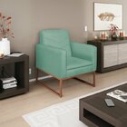 Kit 2 Poltronas Linho Base De Ferro Bali Azul Turquesa/bronze