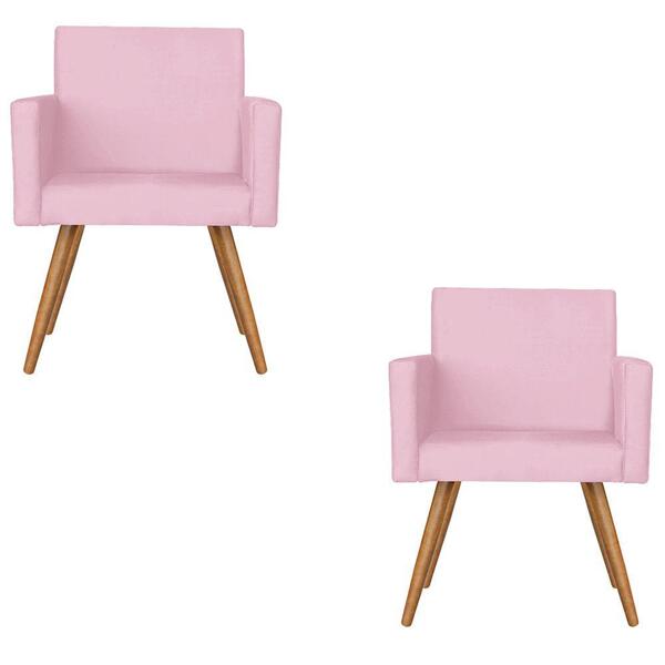 Kit 2 Poltronas Lisboa Decorativa Suede Rosa Bebê Kasa Sofá