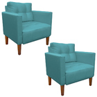 Kit 2 Poltronas Livia Suede Azul Turquesa Pés Chanfrado Casta