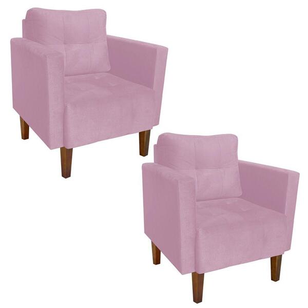 Kit 2 Poltronas Livia Suede Pés Chanfrado Castanho - D'rossi