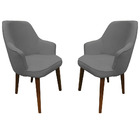 Kit 2 Poltronas Lorem Suede Cinza Pés Chanfrado Tabaco C05 -