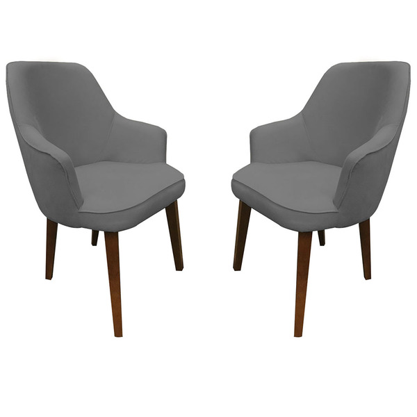 Kit 2 Poltronas Lorem Suede Cinza Pés Chanfrado Tabaco C05 -