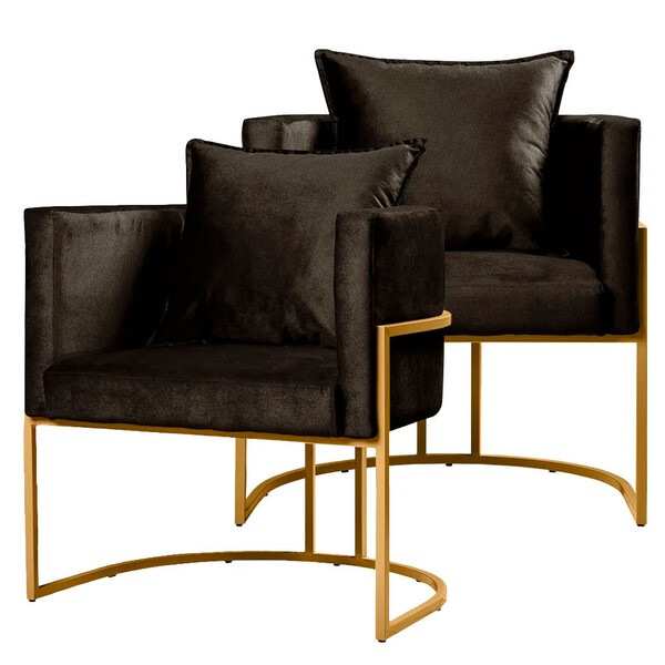 Kit 2 Poltronas Luna Decorativas Com Base Metal Dourado Em Ve