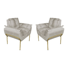Kit 2 Poltronas Luxo Suede Bege Base De Ferro Dourada - Valli