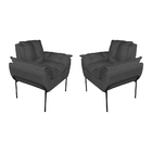 Kit 2 Poltronas Luxo Suede Cinza Base De Ferro Preta - Vallis