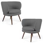 Kit 2 Poltronas Melissa Pés Palito Linho Cinza Escuro Domi