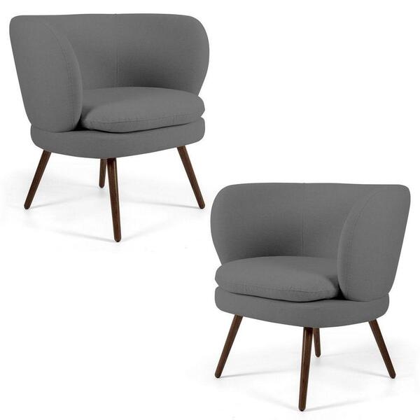 Kit 2 Poltronas Melissa Pés Palito Linho Cinza Escuro Domi