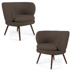 Kit 2 Poltronas Melissa Pés Palito Veludo Marrom Domi