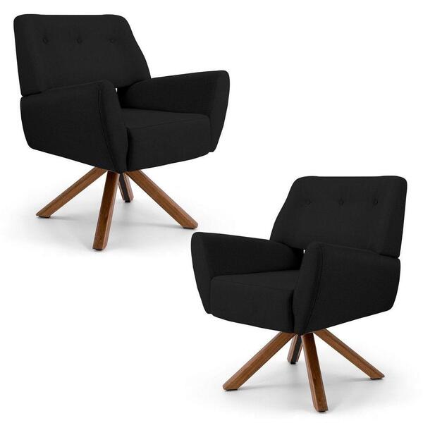 Kit 2 Poltronas Melli Base Giratória Veludo Preto Domi