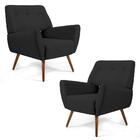 Kit 2 Poltronas Melli Pés Palito Madeira Linho Chumbo Domi