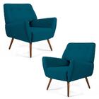 Kit 2 Poltronas Melli Pés Palito Madeira Veludo Azul Cobalto