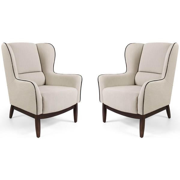 Kit 2 Poltronas Milena Base Madeira Algodão Capuccino/corano