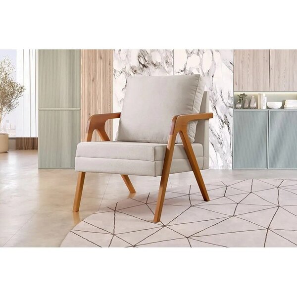 Kit 2 Poltronas Mona Braço De Madeira Decorativa Nude