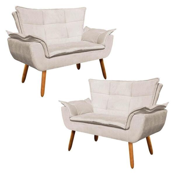 Kit 2 Poltronas Namoradeiras Pés Palito 2 Lugares Opla Suede