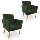 Kit 2 Poltronas Nina Capitonê Pés Madeira Verde