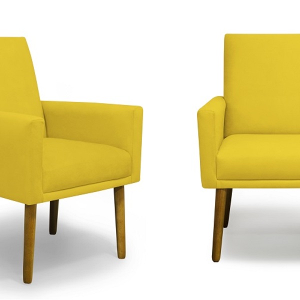 Kit 2 Poltronas Nina Lisa Suede Amarelo - Meu Lar Decorações