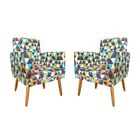 Kit 2 Poltronas Nina Luxo Suede Estampa Triângulo Verde