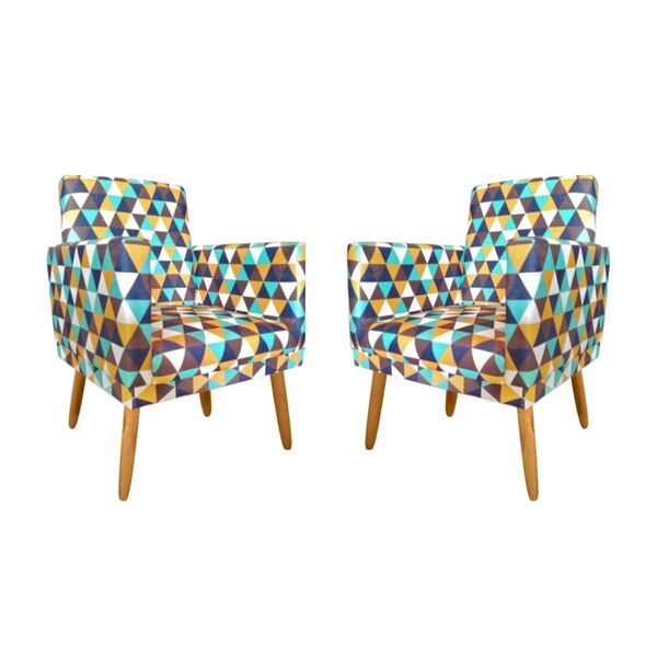 Kit 2 Poltronas Nina Luxo Suede Estampa Triângulo Verde