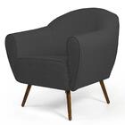 Kit 2 Poltronas Nina Pés Palito Madeira Linho Cinza Escuro