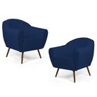 Kit 2 Poltronas Nina Pés Palito Madeira Veludo Azul Marinho