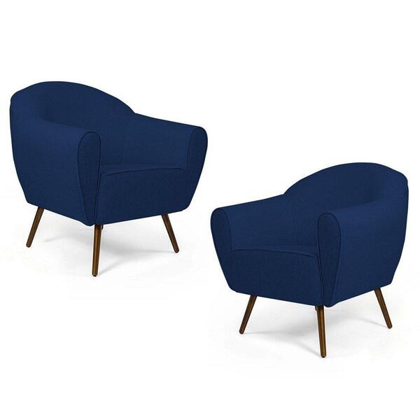 Kit 2 Poltronas Nina Pés Palito Madeira Veludo Azul Marinho