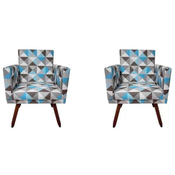 Kit 2 Poltronas Nina Sala De Estar Triangulo Azul