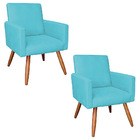 Kit 2 Poltronas Nina Suede Azul Turquesa Pés Palito Castanho